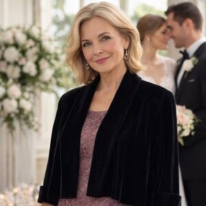 Scott McClintock Black Velvet Cape Blazer M Open Front Shawl Collar Formal Gala